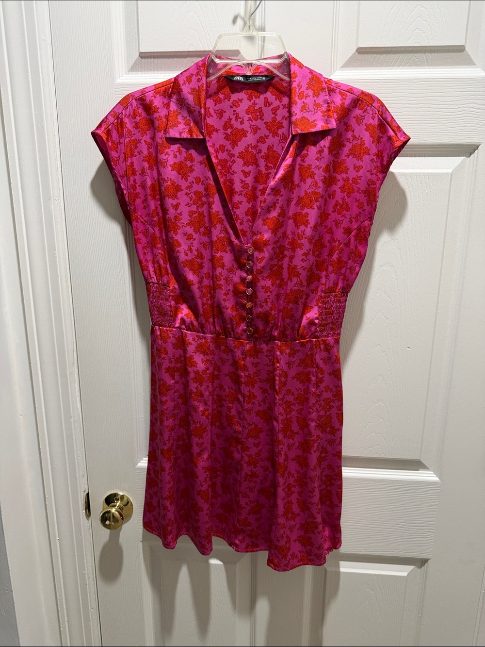 Zara Pink Dress with Red Floral Print